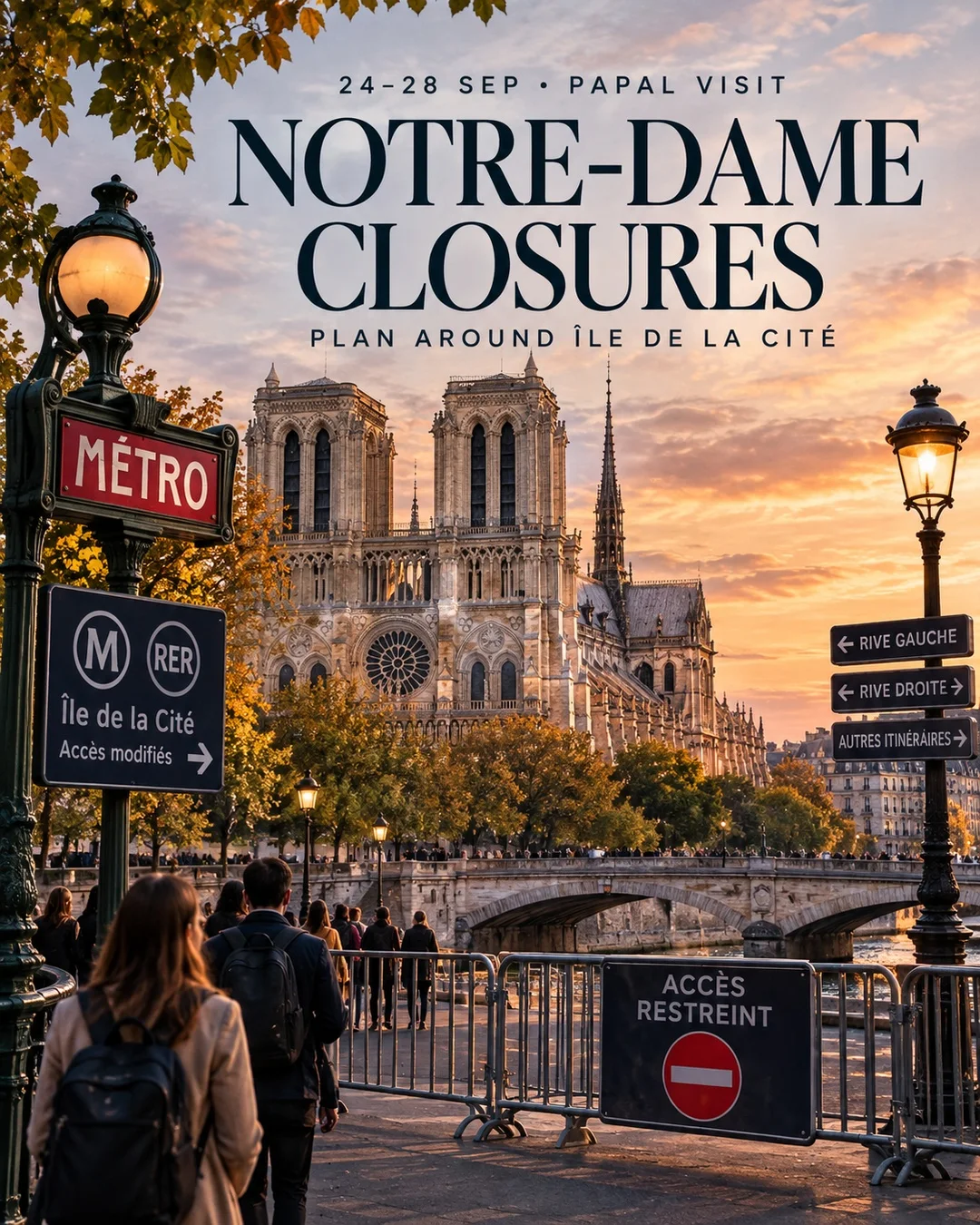 news pope leo paris notre dame closures september 2026 editorial image